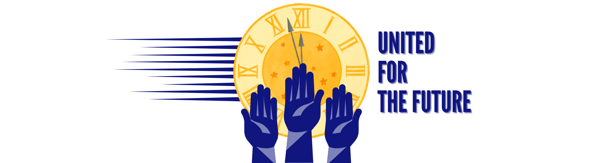 United for the Future logo of raised hands over a clock