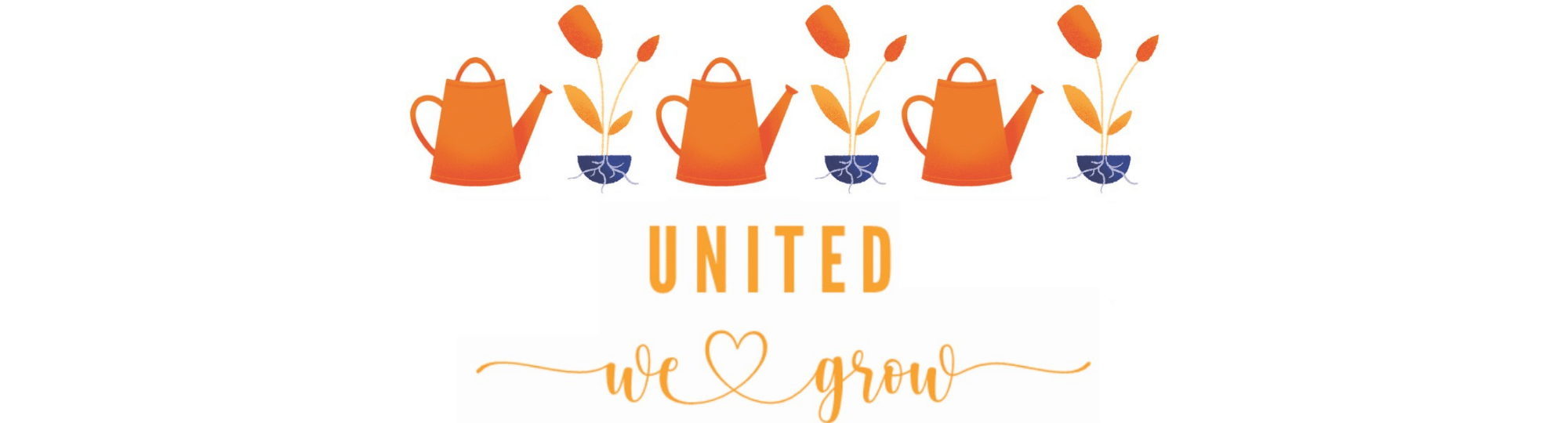 United we grow image of watering cans and flowers