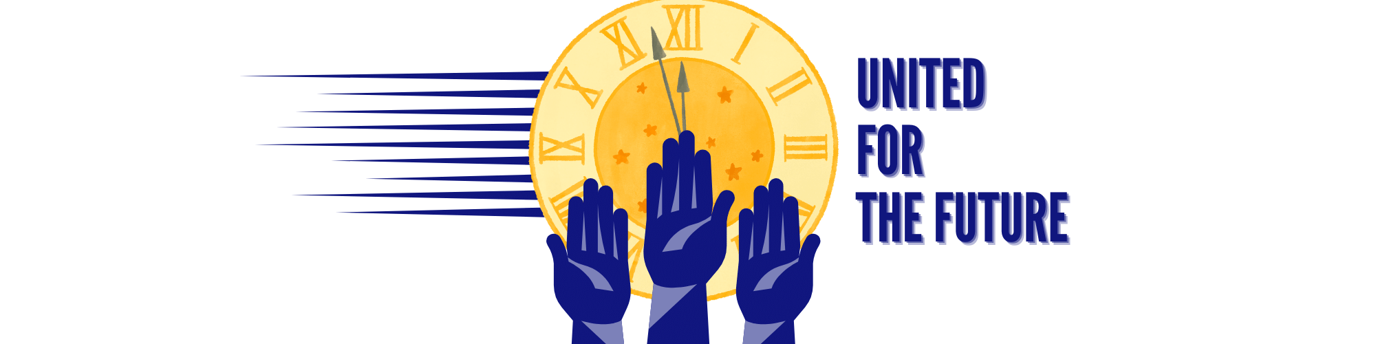 United for the Future logo of raised hands over a clock